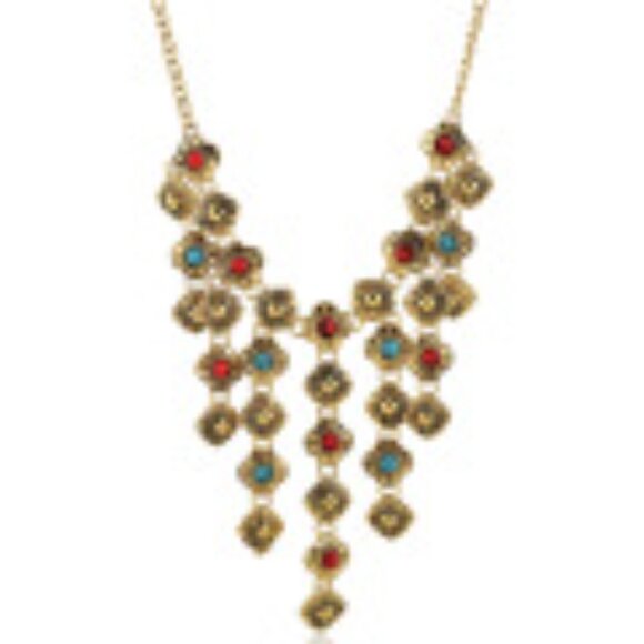 #017 Fashion Vintage Carved Gemstone Tassel Alloy Exaggerated Necklace - Picture 4 of 4